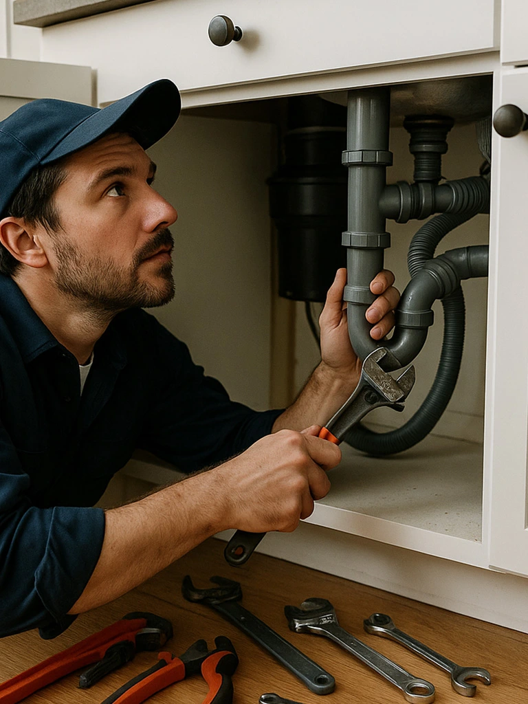 Professional licensed plumber providing expert plumbing services in Gilbert Chandler Mesa Arizona with tools and van