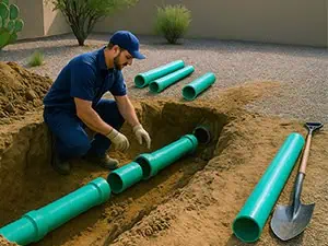 Sewer line repair and replacement services Gilbert Chandler Mesa Arizona main sewer pipe trenchless