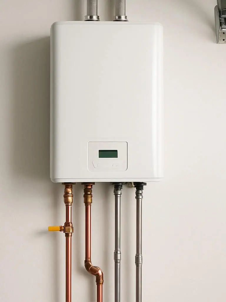 Professional water heater installation and maintenance service technician installing tankless water heater in Gilbert Chandler Mesa Arizona home